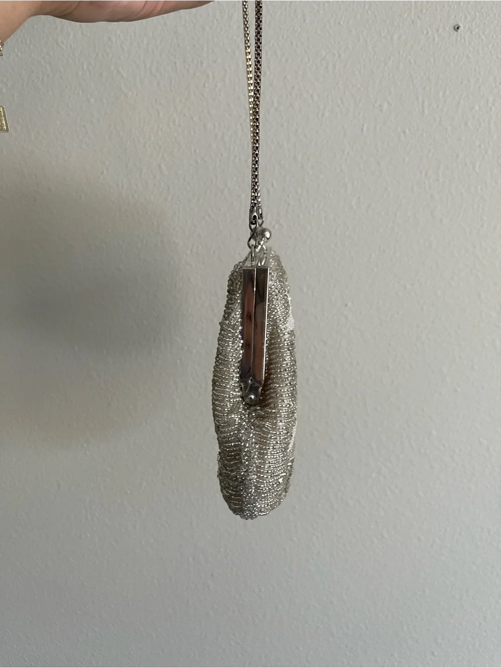Vintage Silver Beaded Floral Evening Bag